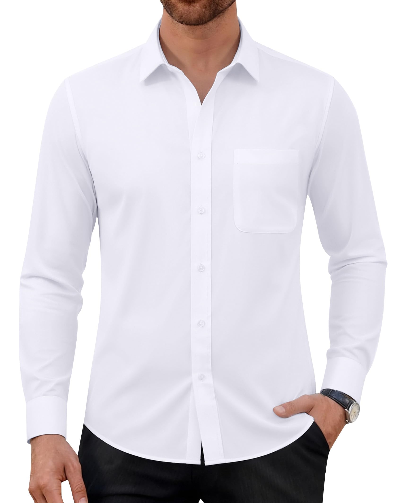 Alimens & Gentle Hemd Herren Stretch Langarm Businesshemd Unifarben Freizeit Männer Hemden Bügelfrei Knitterfrei Hochzeitshemd mit Tasche