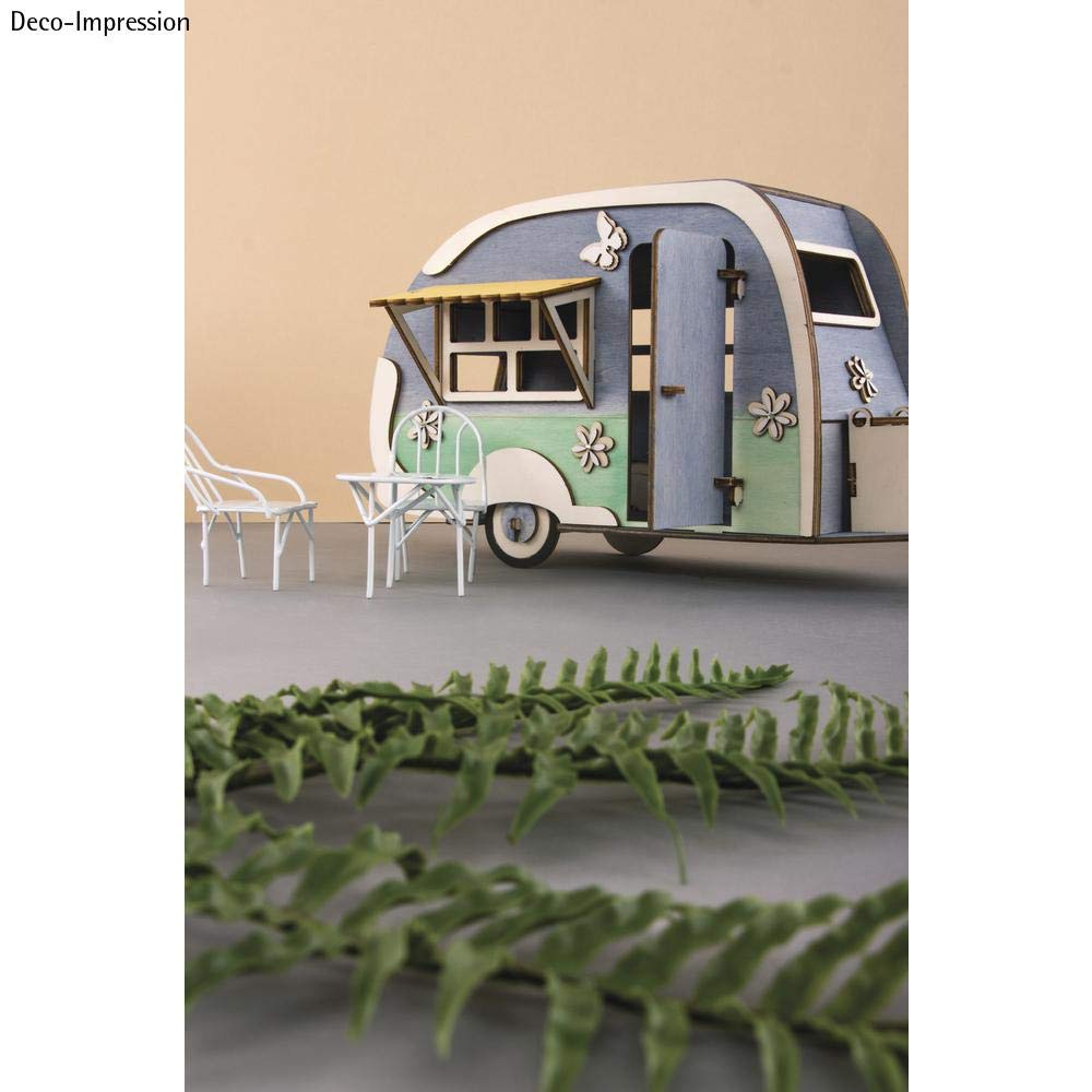 Rayher Miniatura de caravana en 3D, maqueta de madera, 36x18x15 cm, para montar y pintar, 62858505