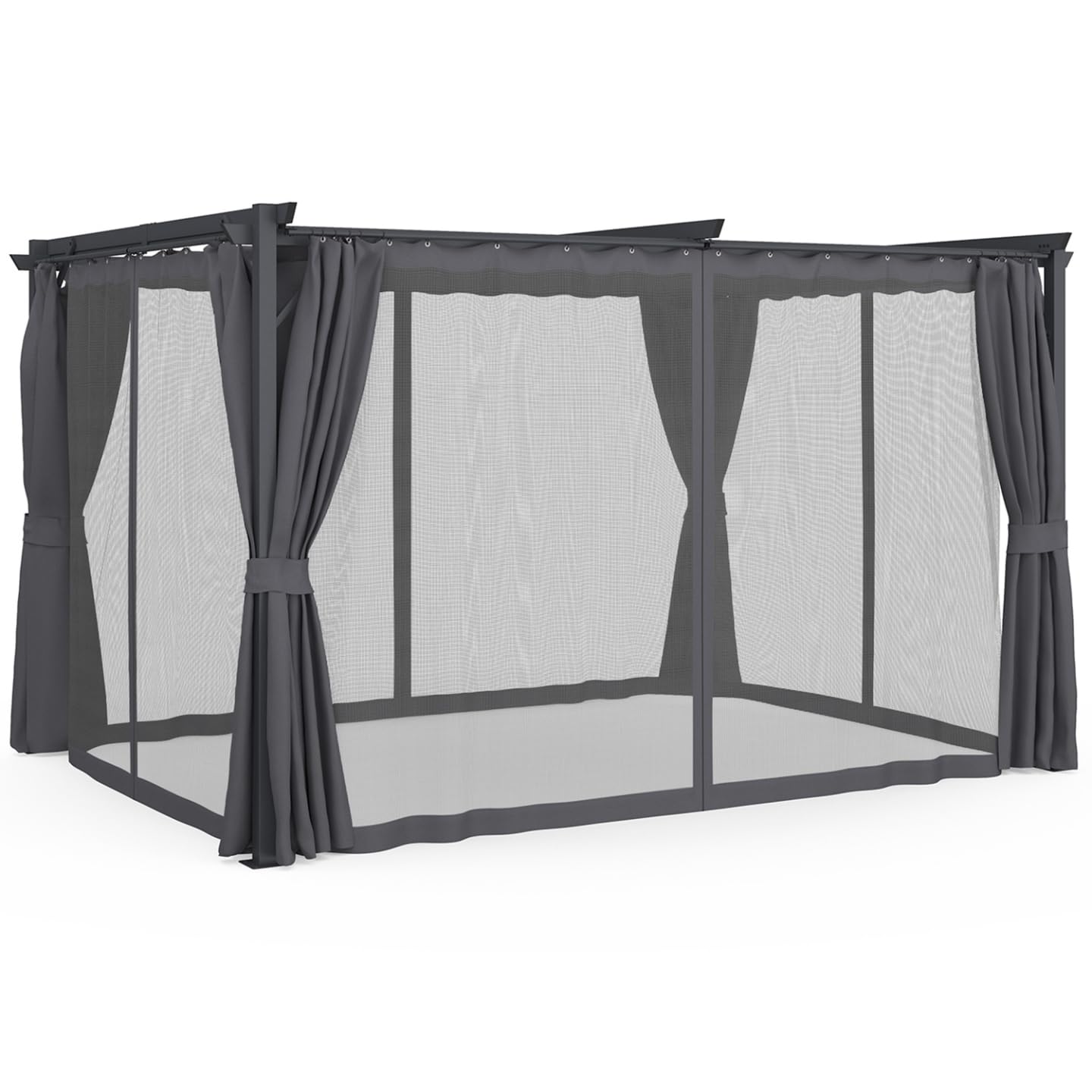 IDMarket - Pergola édition intégrale moustiquaire Toit rétractable 3x4M et 4 Rideaux Gris