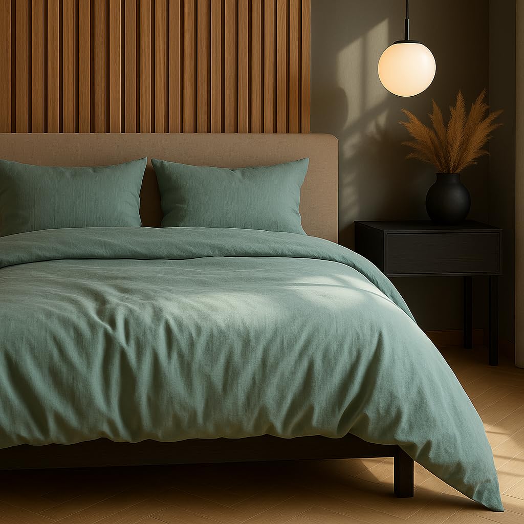 VEL VET HOME Beddengoed, 140 x 200 cm, katoen, dekbedovertrek, 140 x 200 cm, met kussensloop 80 x 80 cm, hoge kwaliteit, beddengoedset met ritssluiting, 100% katoen, made in EU, olijf