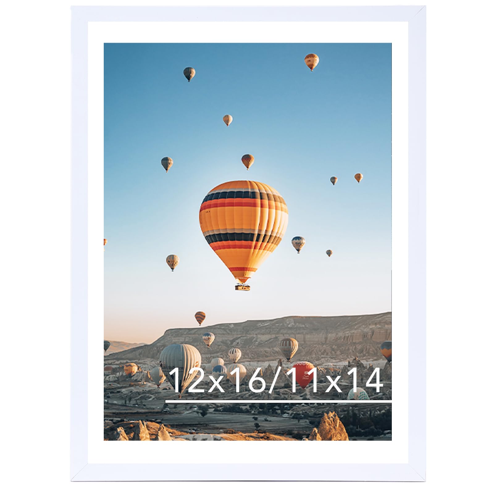 JCJMY 12x16 Picture Frame White with 11x14 Mat, Display Photo 11x14 with Mat or 12 x 16 Without Mat, Wall Hanging Large 12 by 16 Frame with Plexiglass, White
