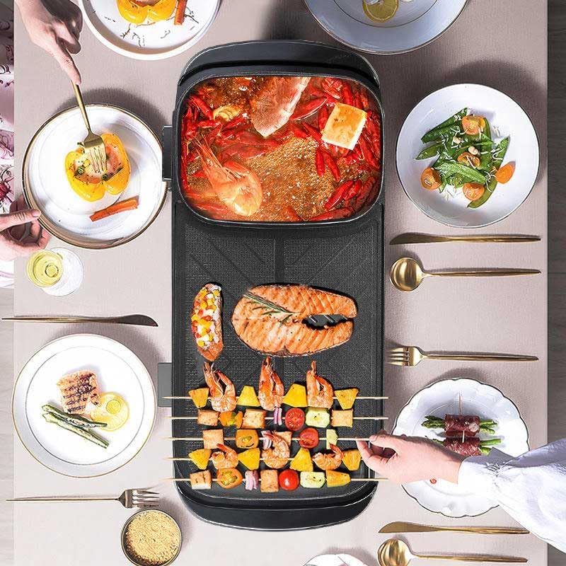 Miniatura 8 de Parrilla eléctrica 2 en 1 con olla caliente Shabu Shabu. Multifuncional interior Teppanyaki coreano barbacoa capacidad para 2-10 personas