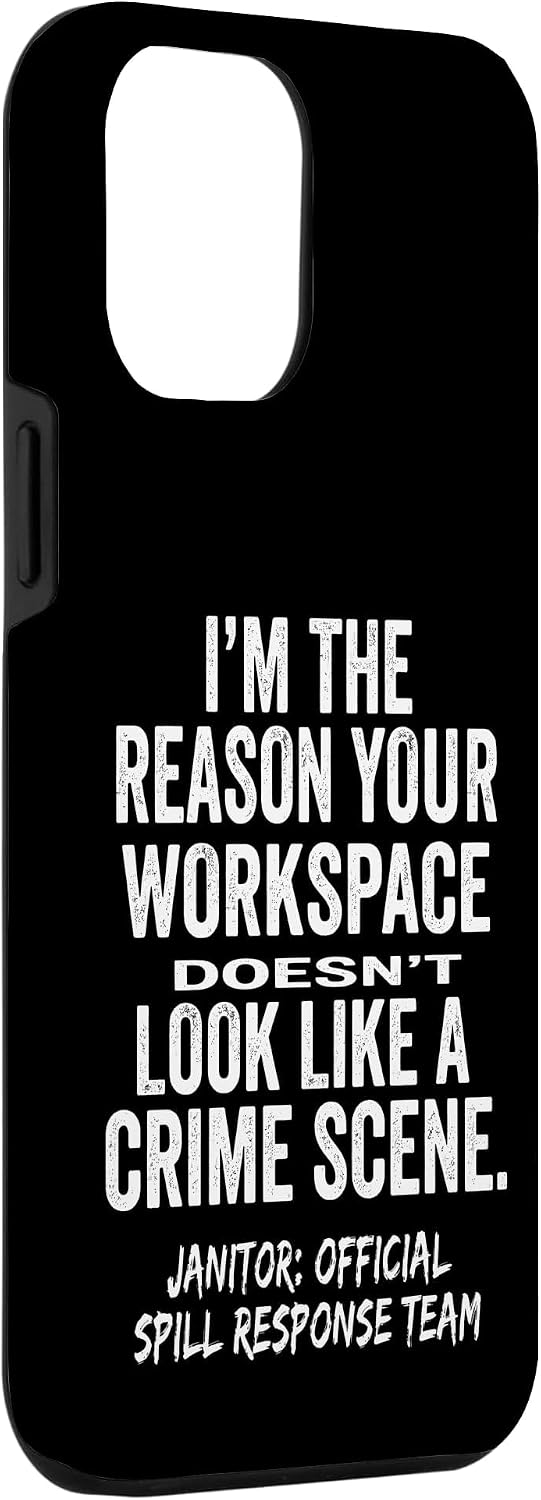 Janitor Workspace Crime Scene Quote Distressed White Graphic Case for iPhone 12 Pro Max image 3