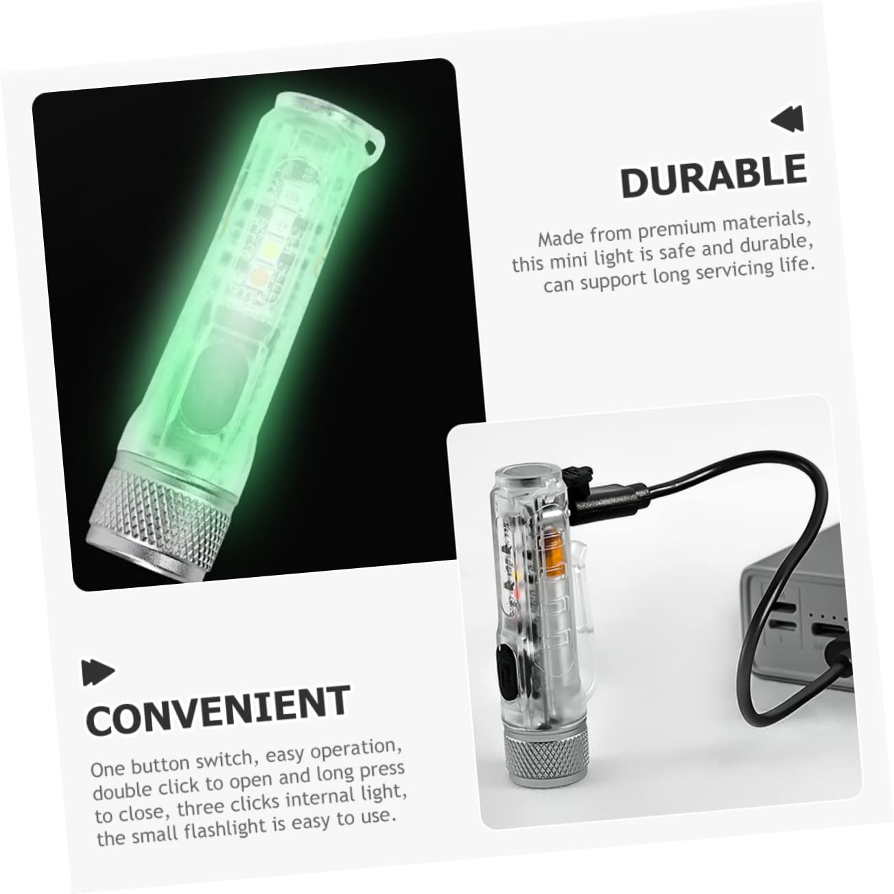 OSALADI 2pezzi Mini Torcia Led Ricaricabile Con Luminosità Portachiavi Per Uso Esterno Lumen Con e Lenti Innovative