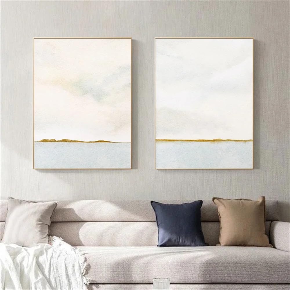 WBYZAC 2 Pieces-Coastal Landscape Poster Watercolor Sea Sky Art Print Beige Light Pink Wall Art Painting Nordic Wall Painting Living Room Office Decoration-50 * 70cm (No Frame)