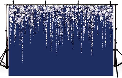 Miniatura 4 de SENDY Fondo de 7 x 5 pies, color azul marino y plateado con purpurina, suministros para decoración de fiesta de cumpleaños, boda, graduación, bokeh,