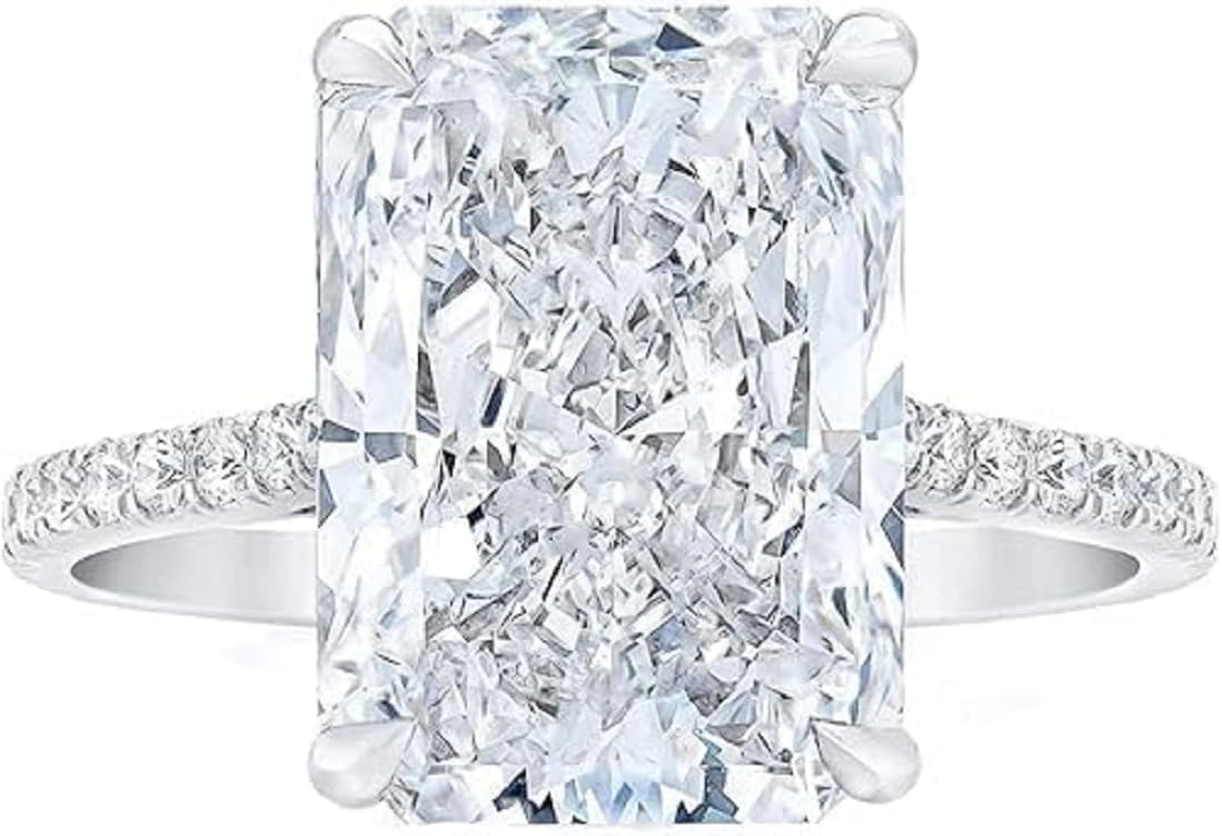 4-8CT Radiant Cut Colorless VVS1 Moissanite Engagement Ring for Women Hidden Halo Wedding Ring Solitaire Promise Ring for Bridal Gifts Anniversary Ring