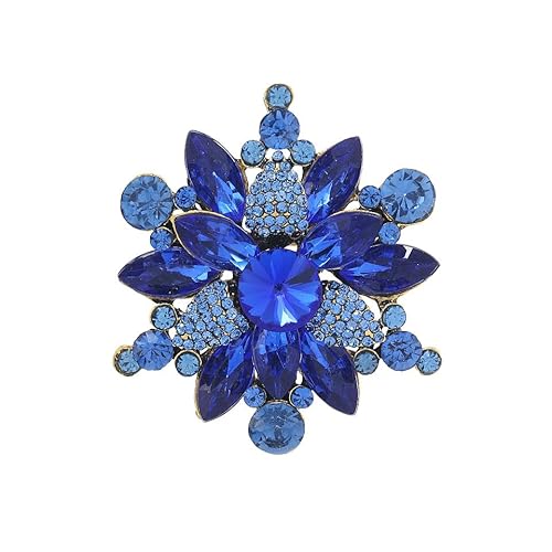Vintage Crystal Rhinestone Flower Shape Brooch Pin Statement Jewelry Gift Accessories for Women-blue
