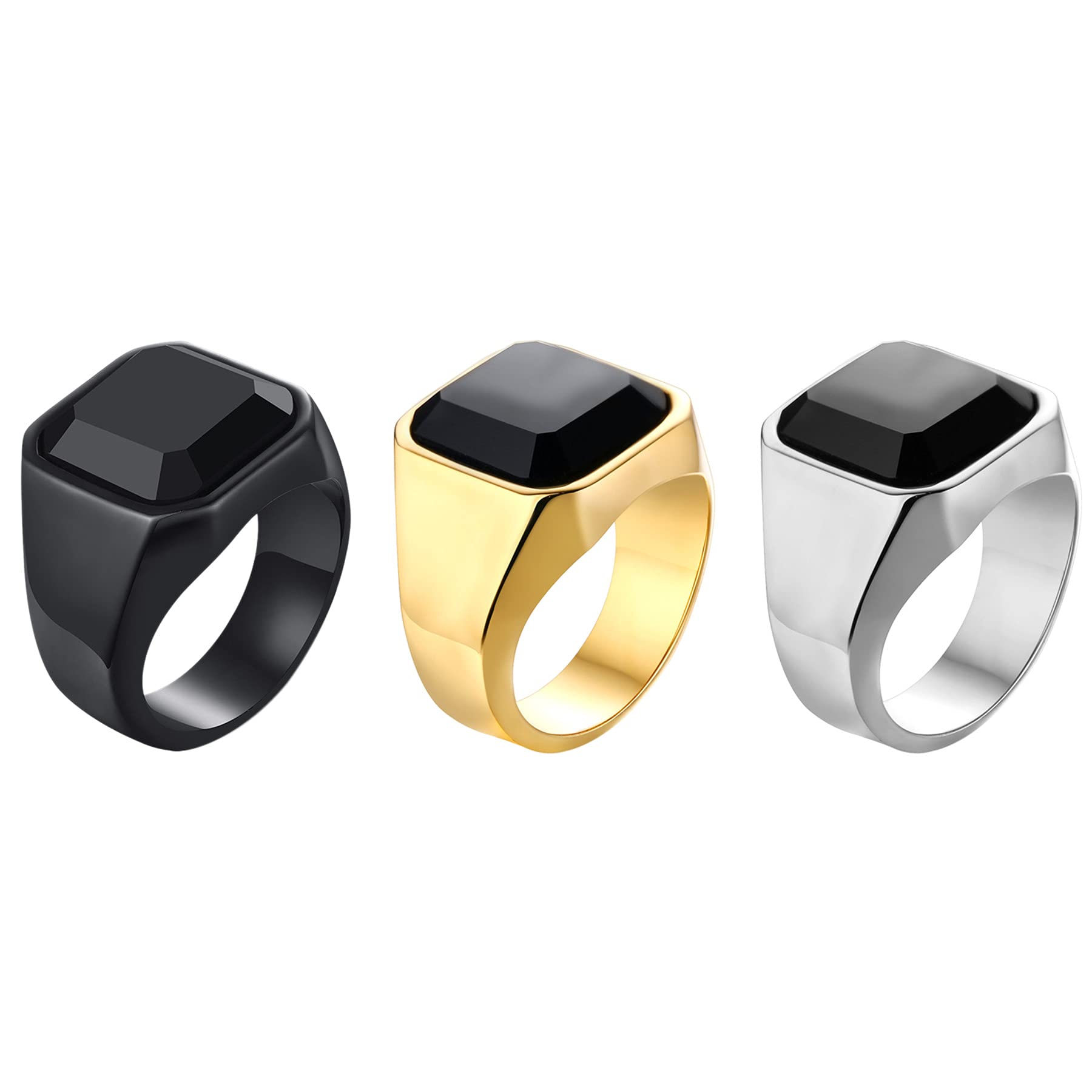 JewelryWe Anello Con Sigillo Da Uomo, In Acciaio Inox, Vetro, Pietra