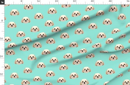 Miniatura 7 de Spoonflower Tela  Shih Tzu Perros Patrón Verde Azulado Lindos Animales Aqua Fun Mascotas Impresas en Petal Signature Tela de Algodón Fat Quarter
