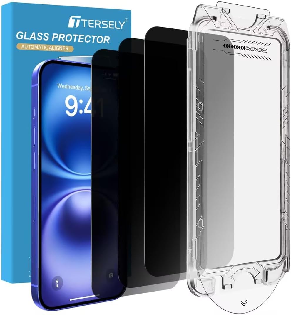 T Tersely 3-Pack Privacy Screen Protector for iPhone 16 (6.1inch) with Auto Alignment Kit,Edge to Edge Protection Full Cover Private Anti-Spy Case-Friendly Curved