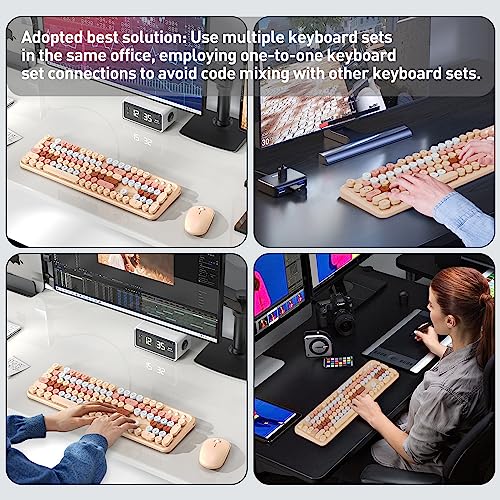 Image of Brown Wireless Keyboard and Mouse Combo, Retro Typewriter Style Round Key Keyboard, 2.4Ghz Wireless Full Size Aesthetic Keyboard with Number Pad for Long Nails PC Laptop Desktop