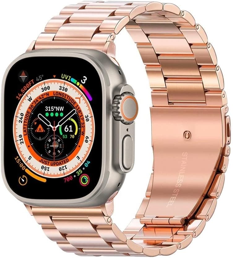 for Apple Watch Ultra 49mm Stainless Steel Business Band for iWatch Series 8 7 41mm 45mm for Apple Watch SE 6 5 4 3 40mm 44mm 42mm 38mm (Color : Rose Gold, Size : Ultra 49mm)