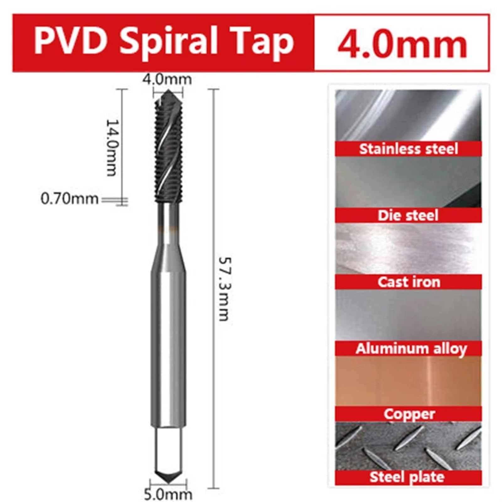 Macho de roscar en espiral de acero de alta velocidad con contenido de cobalto M35, con punta de roscar en espiral, con revestimiento de PVD, de acero inoxidable, M2-M12, herramientas CNC, 1 unidad(PV