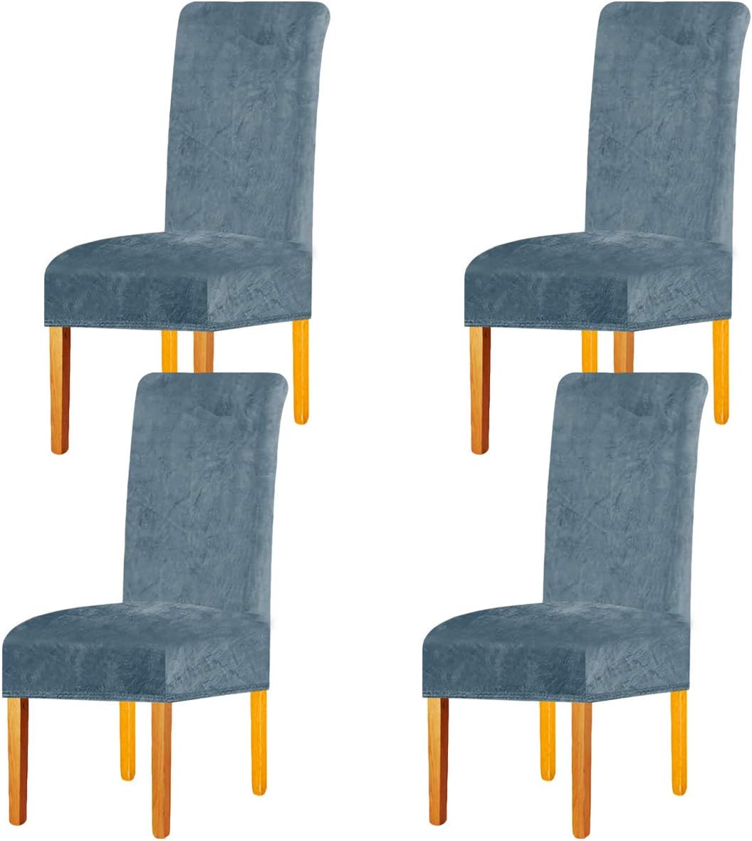 LANSHENG Stretchy Chair Covers Dining Chair Covers Velvet Fabric Chair Protector, Seat Covers Dining Chairs, for Living Room Home Party Banquet Wedding Sky Blue, Set of 4