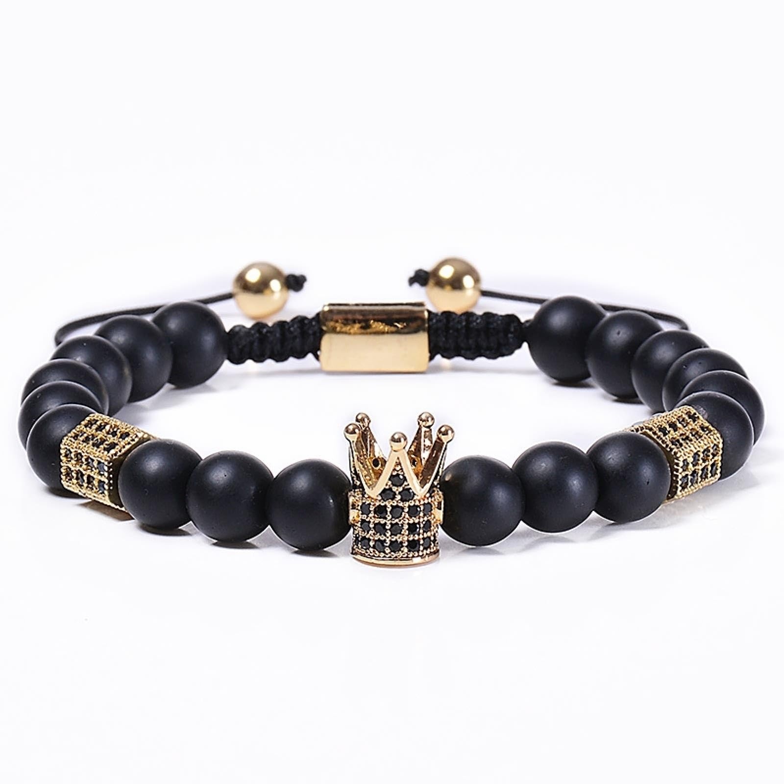 Wycian Perlen für Armbänder Naturstein, Armband Schwarz Elegant Kristall Metalllegierung Elastische Natursteinperlen mit Krone 18cmx8mm Naturstein Hochzeit
