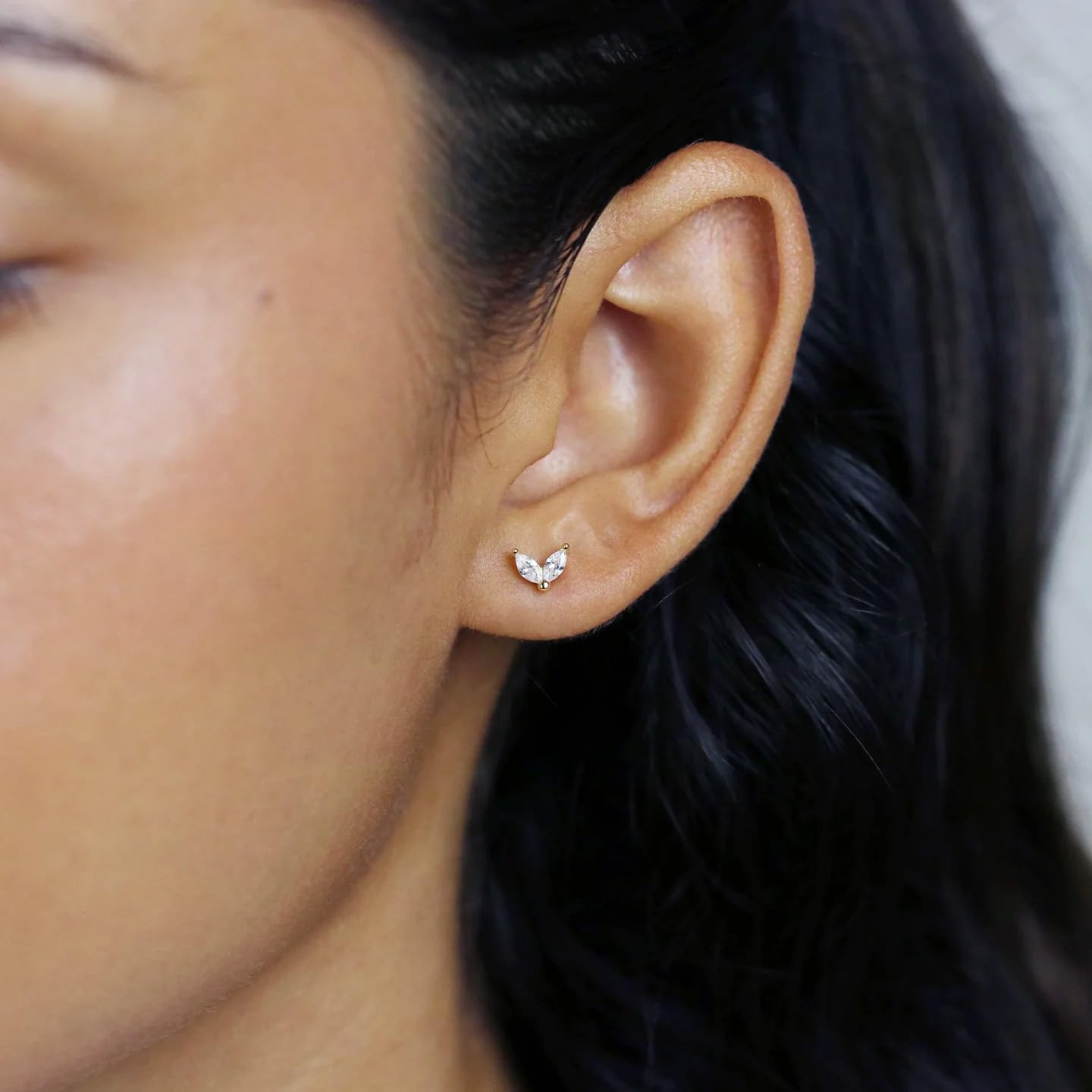 Threadless Flat Back Earrings, Hypoallergenic 14K Real Gold Plated CZ Leaf Stud Earrings | Cartilage Earring | Tragus Helix Piercing Jewelry | Push in Flatback Earrings for Women - Image 2