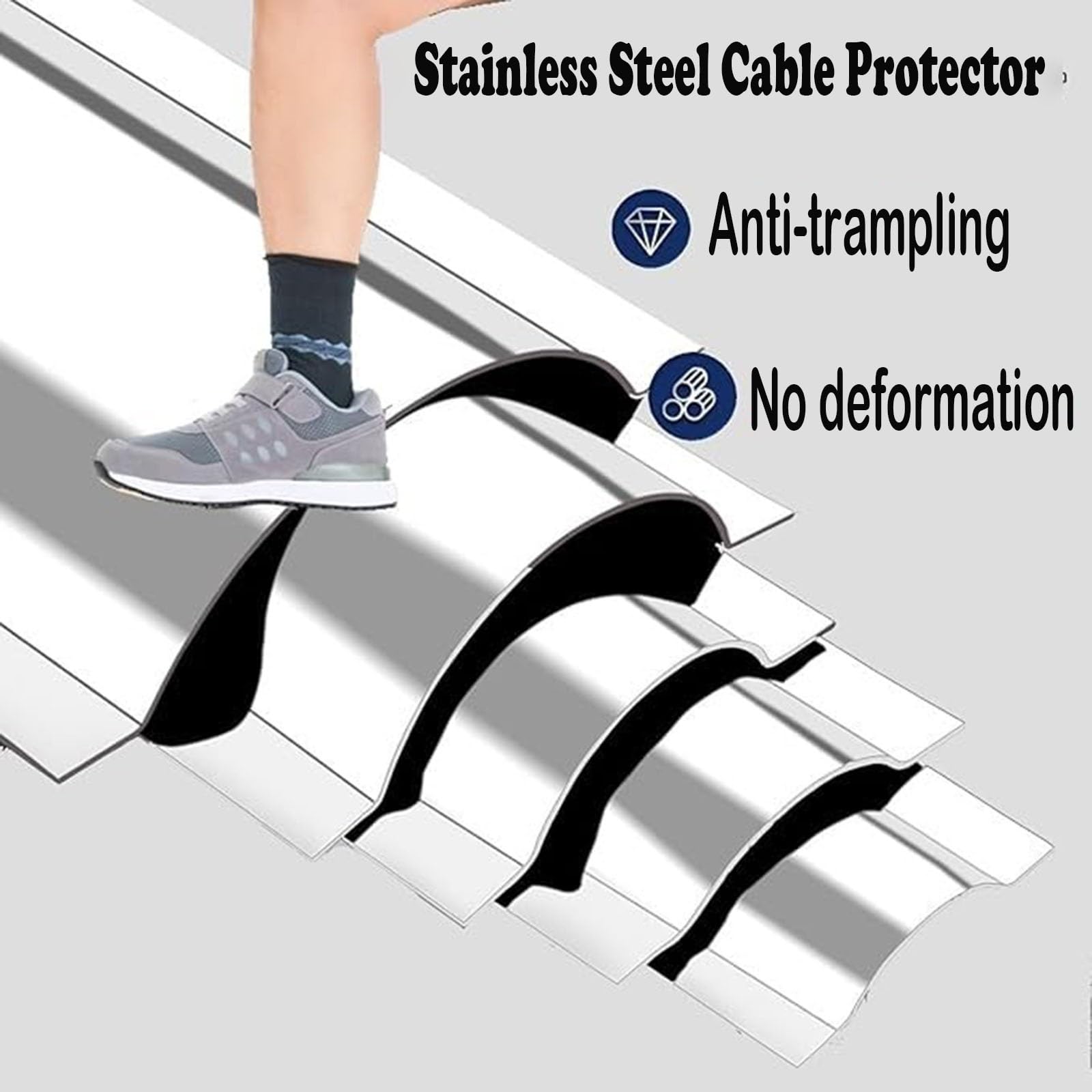 Canaleta para Cables Cubierta De Suelo Protectora De Cables De Acero Inoxidable, Canaleta Pasacables Semicircular para Soporte De Cables, Canaleta Decorativa Invisible(W 100mm/3.9in,10 pcs)