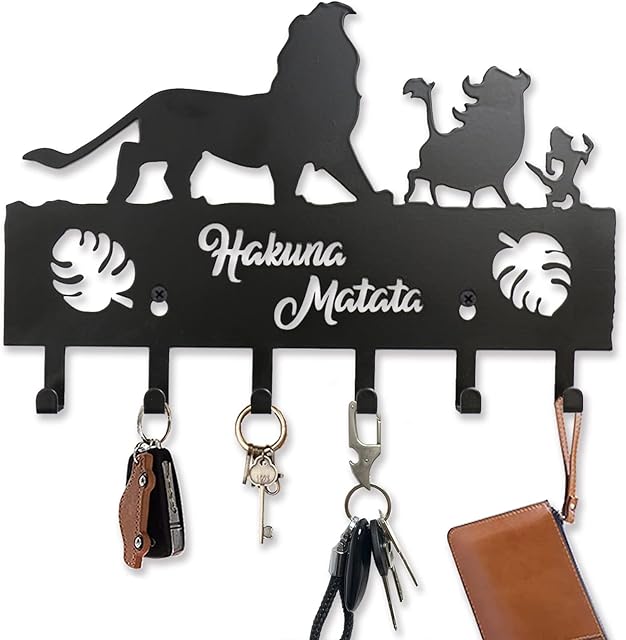 Viiluuxr Metal Key Holder for Decorative Key Organizer Wall Mounted Entryway Key Belt Mask Umbrella Hooks Personalized Key Hanger for Front Door Garden Farmhouse Bedroom, Black 12 Inch. (Lion)