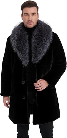 Long Faux Fur Coat Outwear Black Winter Parka Overcoat for Men