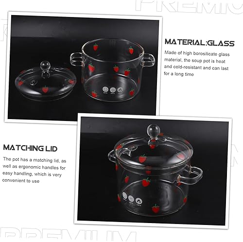 Miniatura 4 de Cacerola de vidrio transparente con asas de tapa, olla a fuego lento, utensilios de cocina de vidrio para leche, pasta, sopa de fideos, 64.2 fl oz,