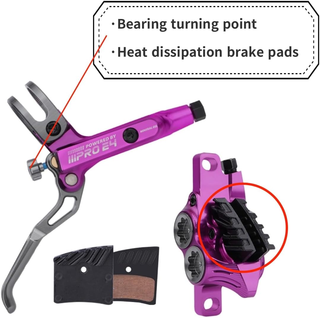 BUCKLOS IIIPRO MTB 4 Pistons Mountain Bike Hydraulic Disc Brake Set Front 800mm and Rear 1550mm with Bike Floating Disc Brake Rotor