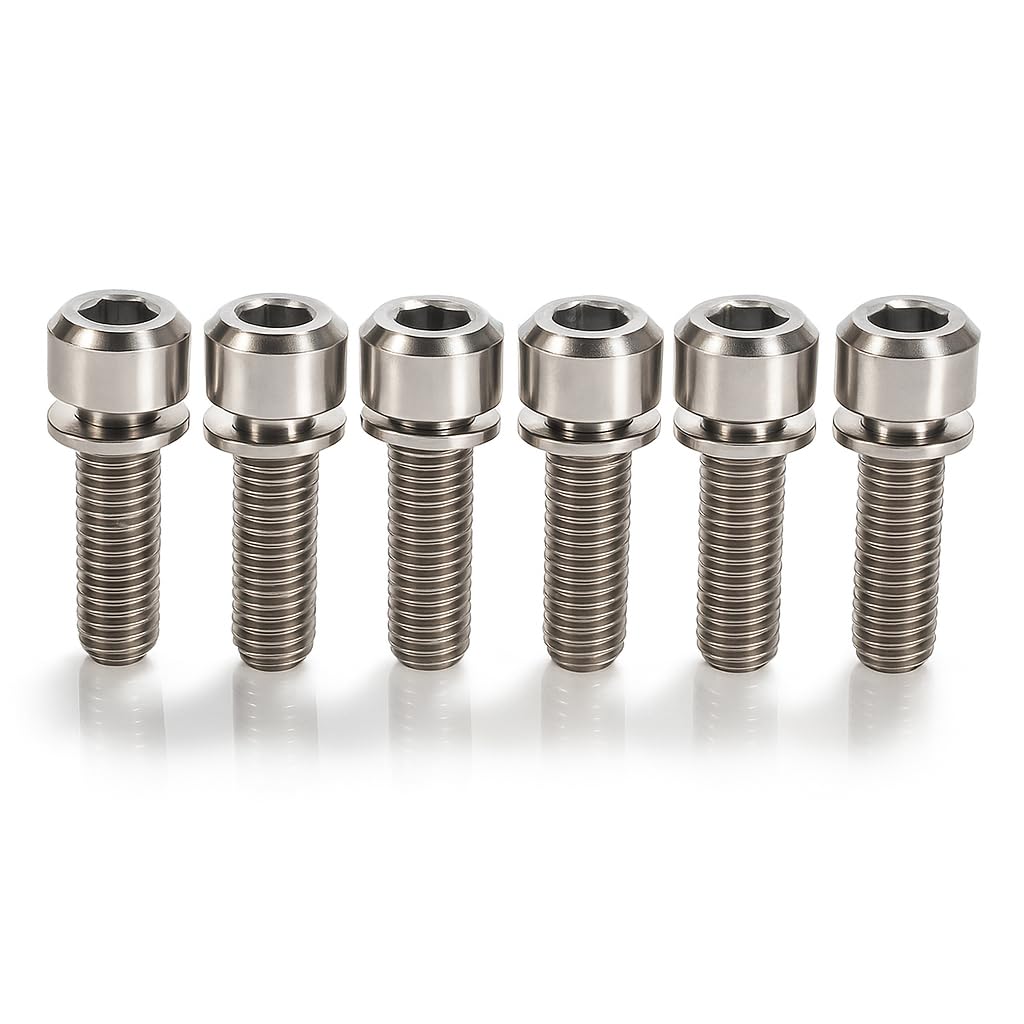 Keenso 6Pcs Bike Stem Bolts Screw with Washers, M5 X 18mm Titanium Bicycle Disc Brake Caliper Screw Bolts for Road Bike Mountain Bike (titanium)