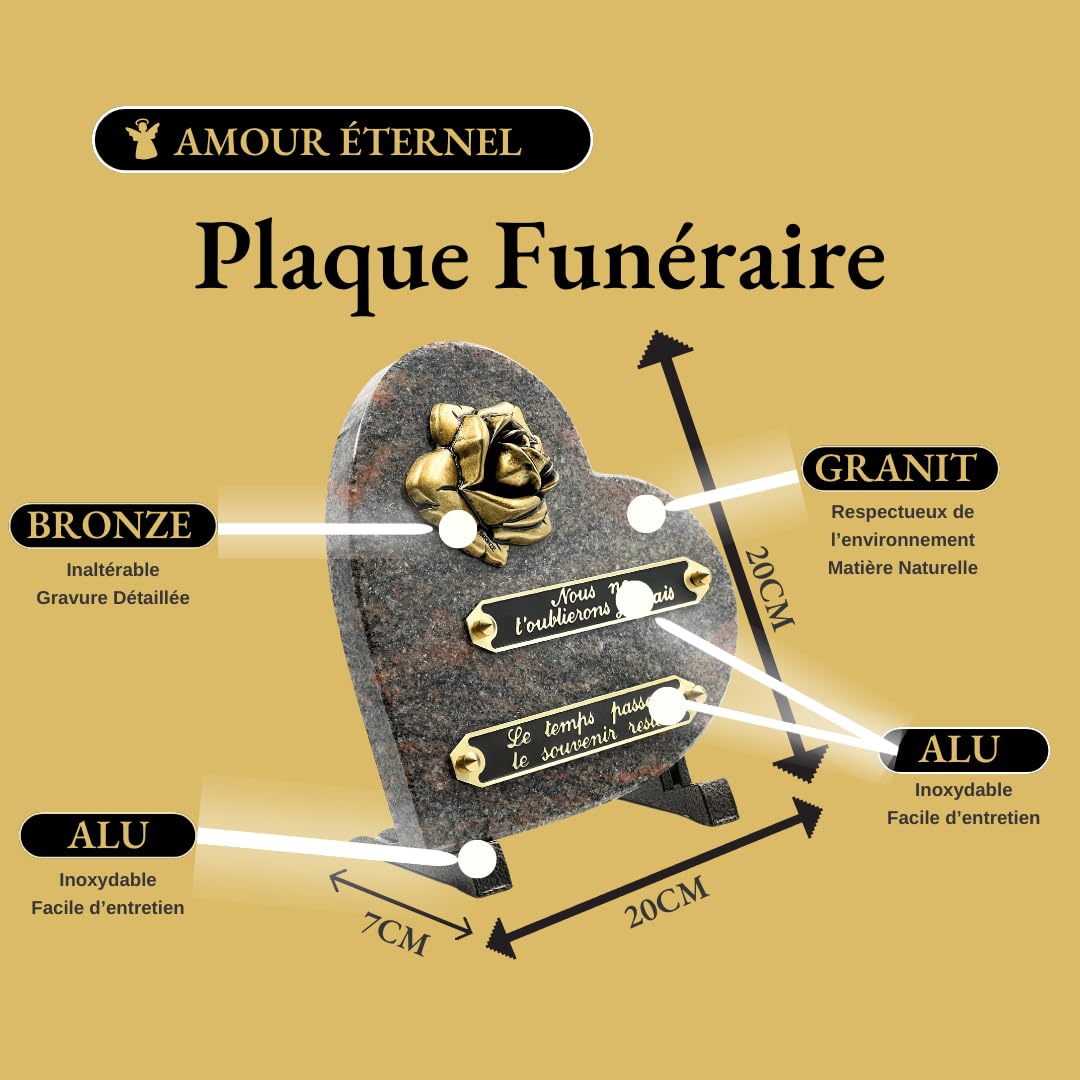 Amour Éternel Heart Funeral Plaque, Himmalaya, 23cm x 20cm x10cm - Image 4