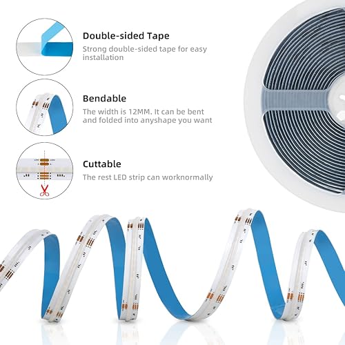 Miniatura 4 de BTF-LIGHTING FCOB - Tira LED COB RGBW 3000K 896LEDm 16.4 pies DC12V que cambia de color, flexible, de alta densidad, luz uniforme de 12mm de ancho