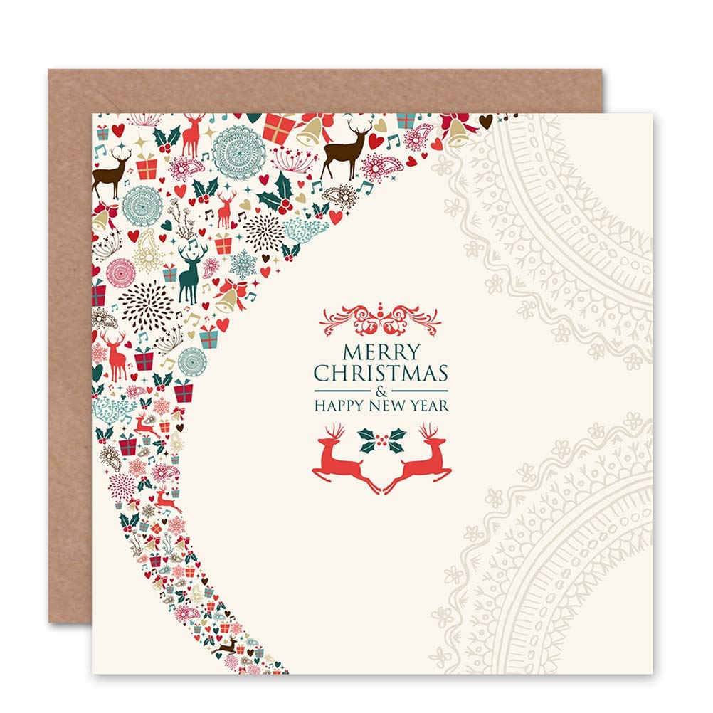 Wee Blue Coo MERRY CHRISTMAS HAPPY NEW YEAR DEER STREAM BLANK GREETINGS CARD