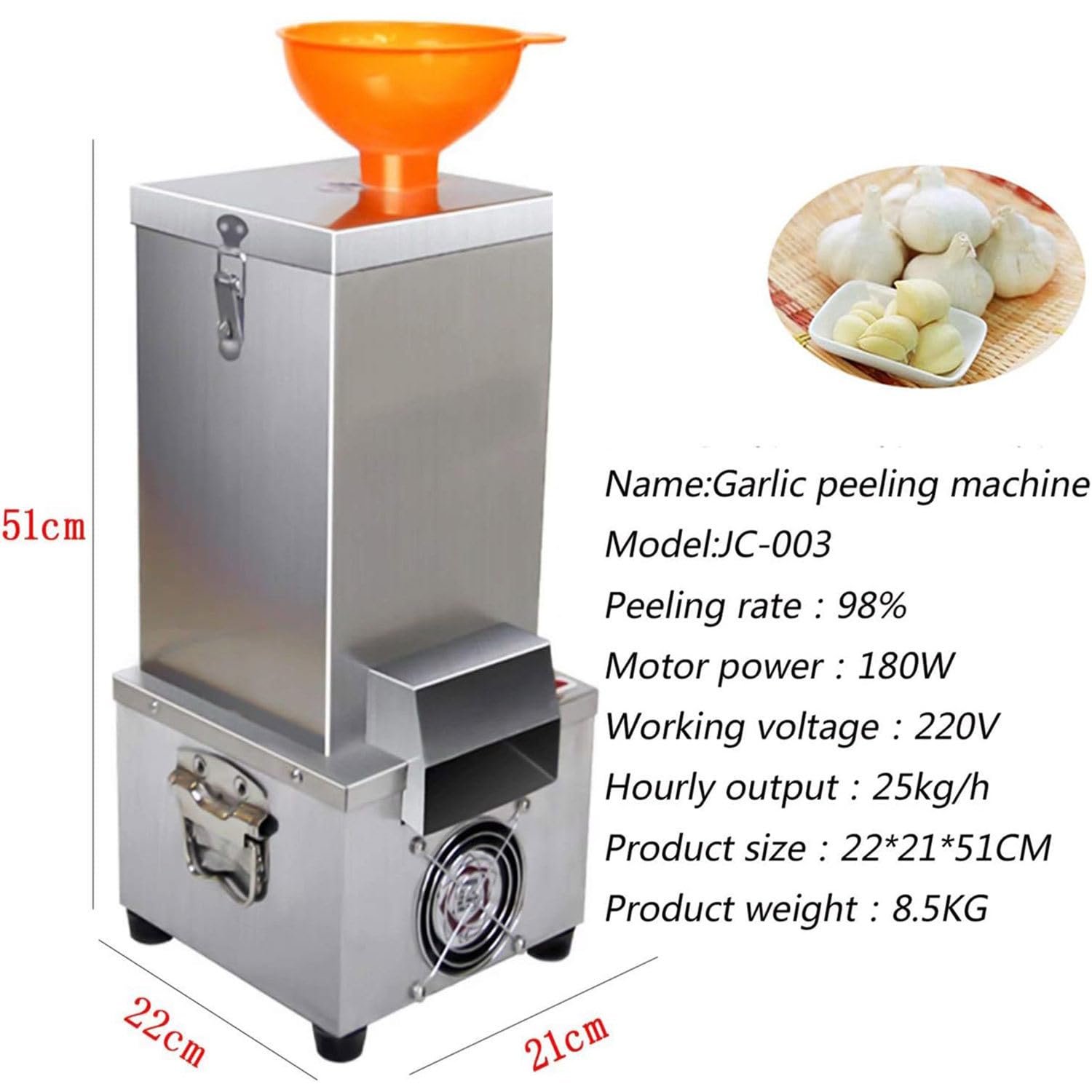 Pelador Automático de Ajos 25 kg por Hora Máquina de Pelar Ajo Comercial Pelador de Ajo Eléctrico Acero Inoxidable para Restaurante, Hotel, Cocina Cocinero