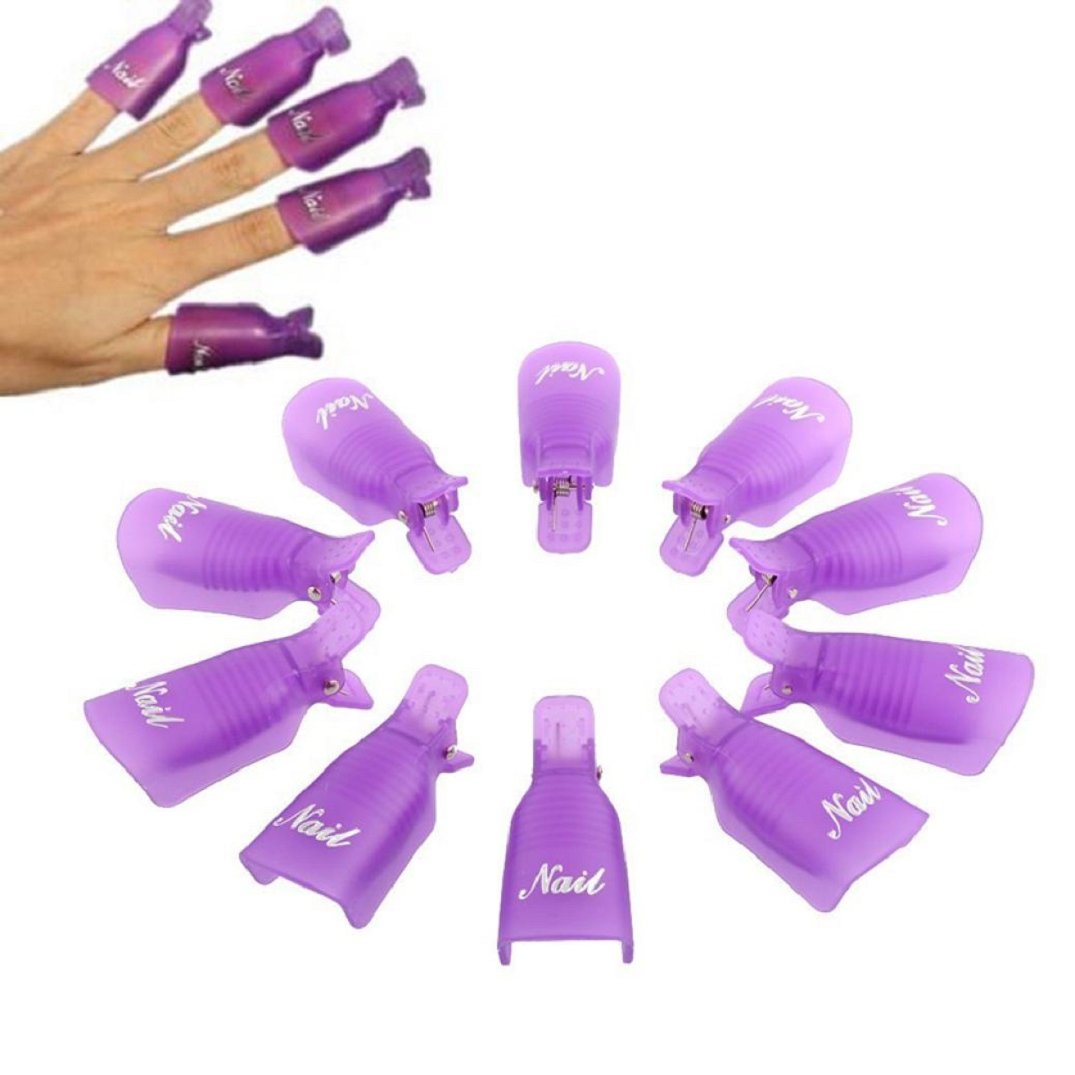 Binmer(TM)10PC Plastic Reusable Nail Art Soak Off Cap Clip UV Gel Polish Remover Wrap Tool (Purple)