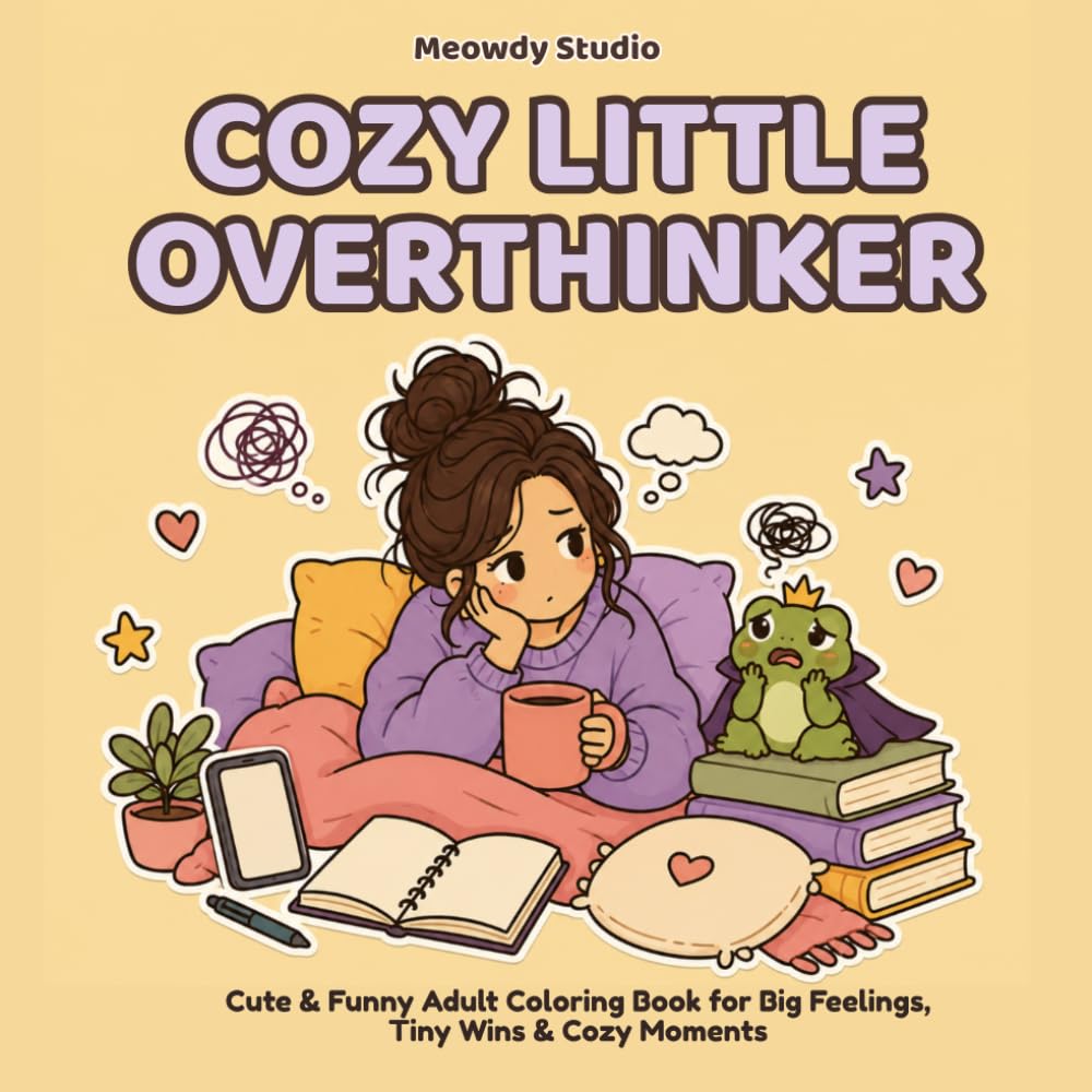 Cozy Little Overthinker: A Cute & Funny Adult Coloring Book for Big Feelings, Tiny Wins & Cozy Moments