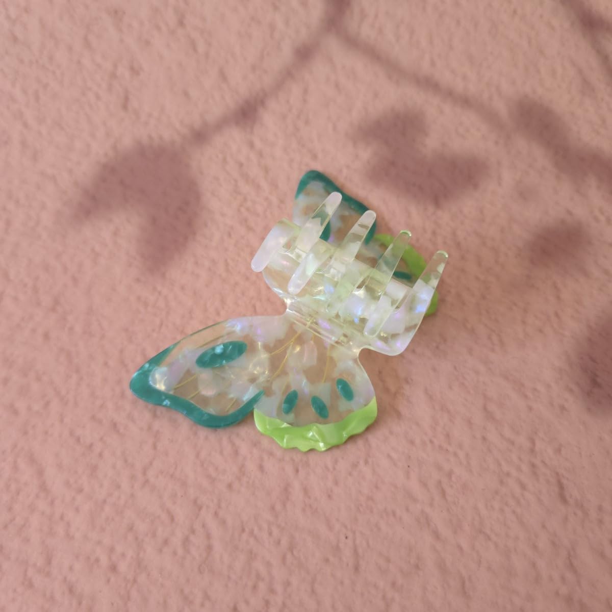 Pinza para el pelo de mariposa de fantasía, pinzas de acetato, lindas pinzas de mariposa para mujer, color verde