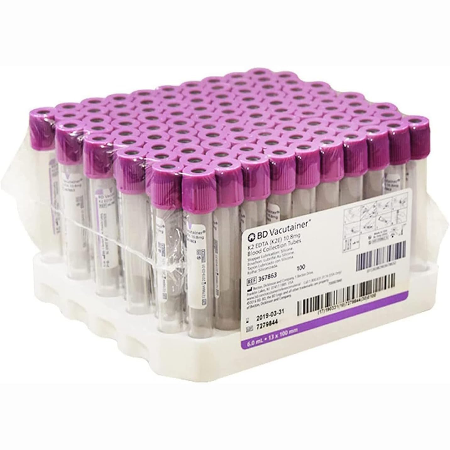100 tubos de recolección de sangre al vacío, tubos de centrífuga EDTA de 6 ml, con tubos de sangre de plástico con tapa morada, para examen de hematología clínica, identificación de sangre combinada c