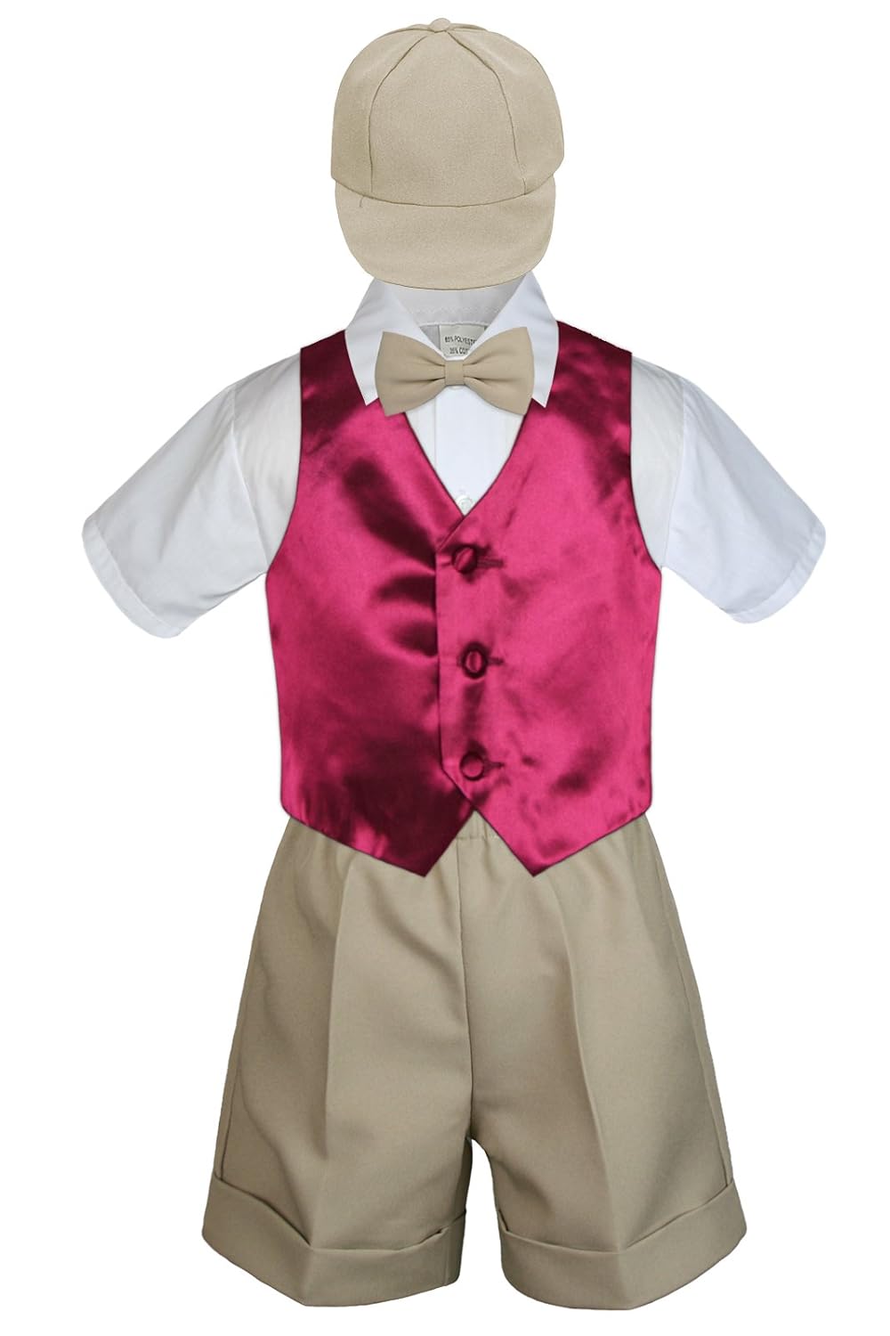 5pc Baby Toddlers Boy Gold Vest Bow Tie Set Black Suit Outfit Cap S-4T (4T)
