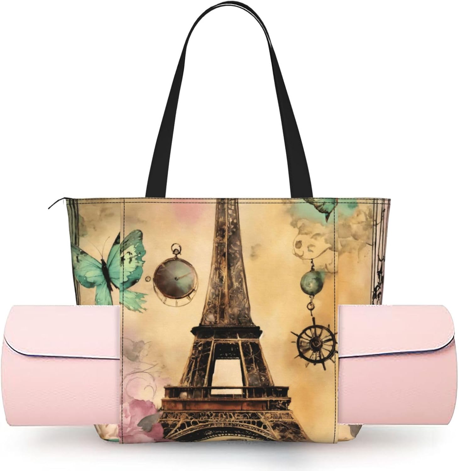 Paris Eiffel Tower Print Women Yoga Bag One Shoulder Lightweight Large Capacity Daily Workout Outdoor