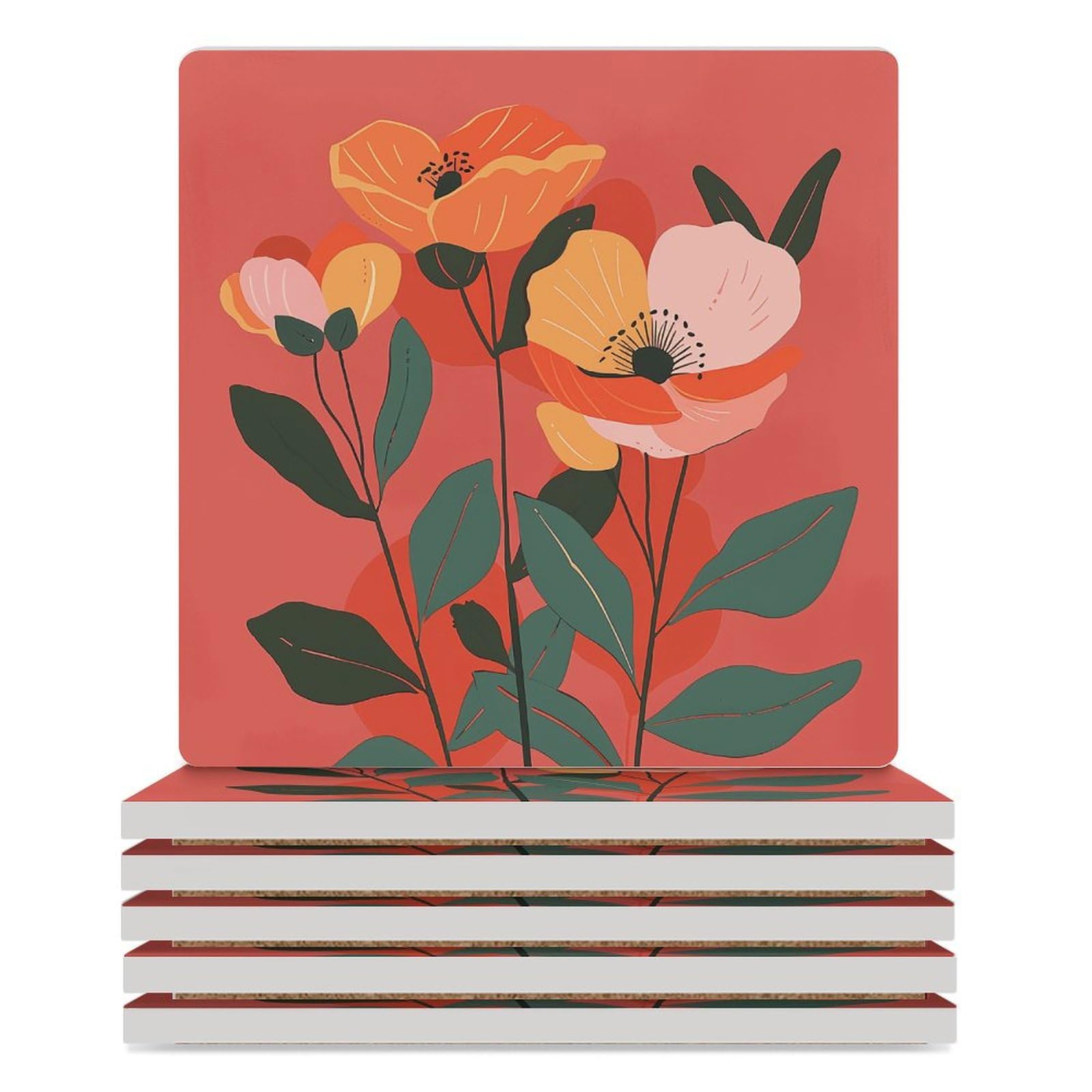 Dessous de verre fleurs rouges en céramique, le cadeau de pendaison de crémaillère idéal