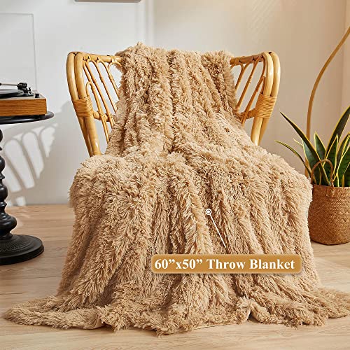 Xege Plush Faux Fur Throw Blanket, Camel Luxurious 50X60 Shaggy Furry Blanket Throw, Fluffy Microfiber Velvet Couch Blanket, Ultra Soft Fuzzy Office Throw, Winter Fall Lap Blanket For Sofa Bed Camel #TOP1