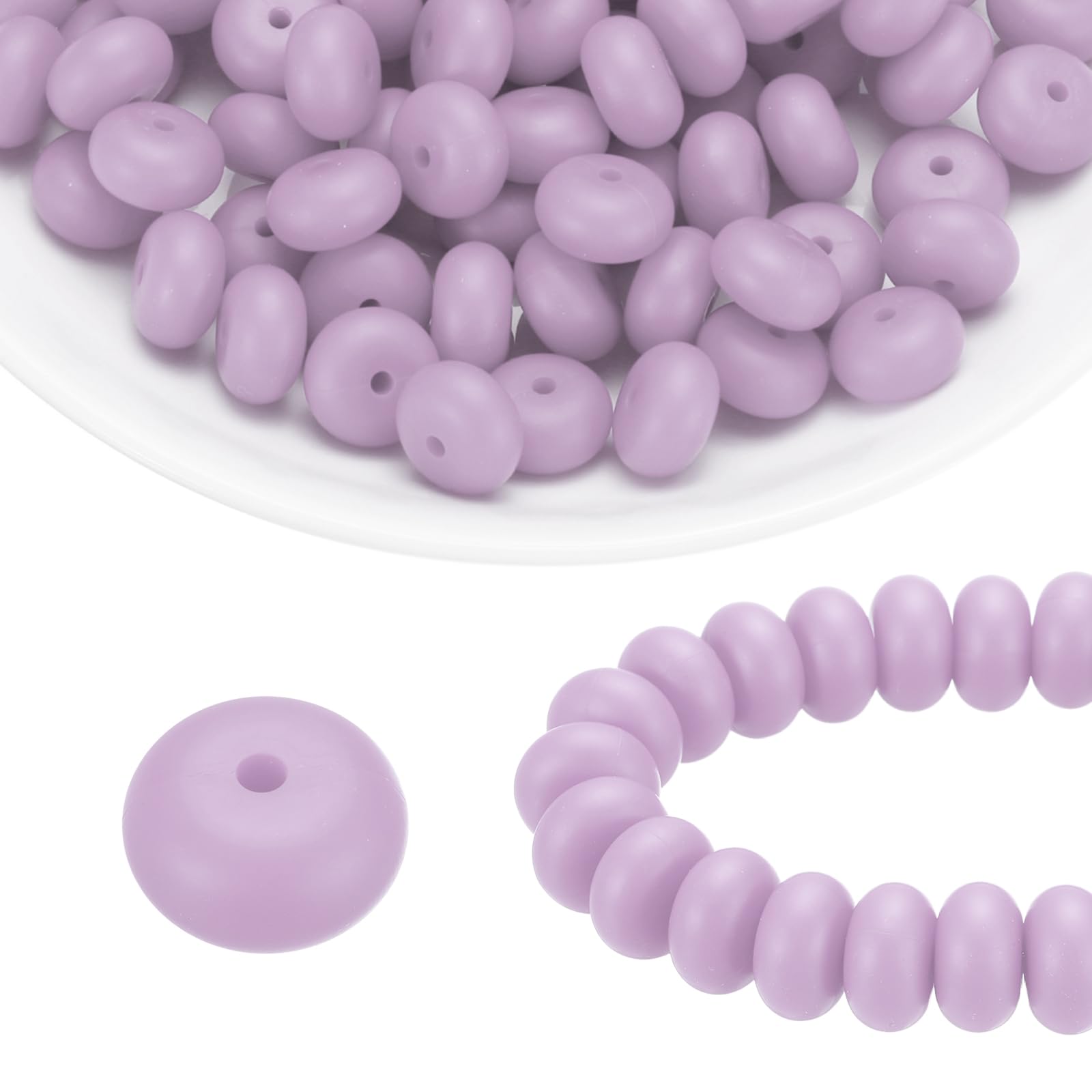 sourcing map 110Pcs Silicone Beads 14mm Lentil Rubber Focal Beads Bulk for Pens Keychain Bracelet Necklace DIY Crafts Making, Lilac