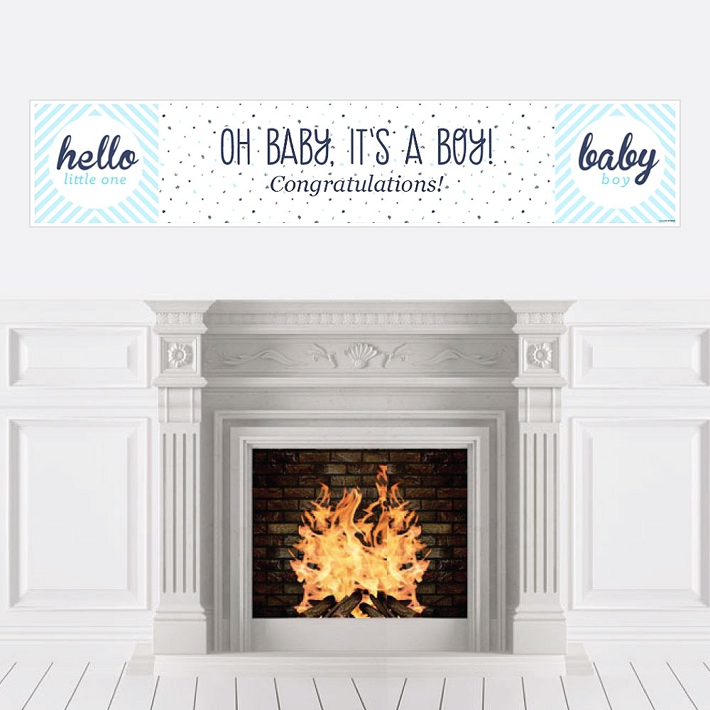 Big Dot of Happiness Hello Little One - Blue and Silver - Boy Baby Shower Decorations Party Banner