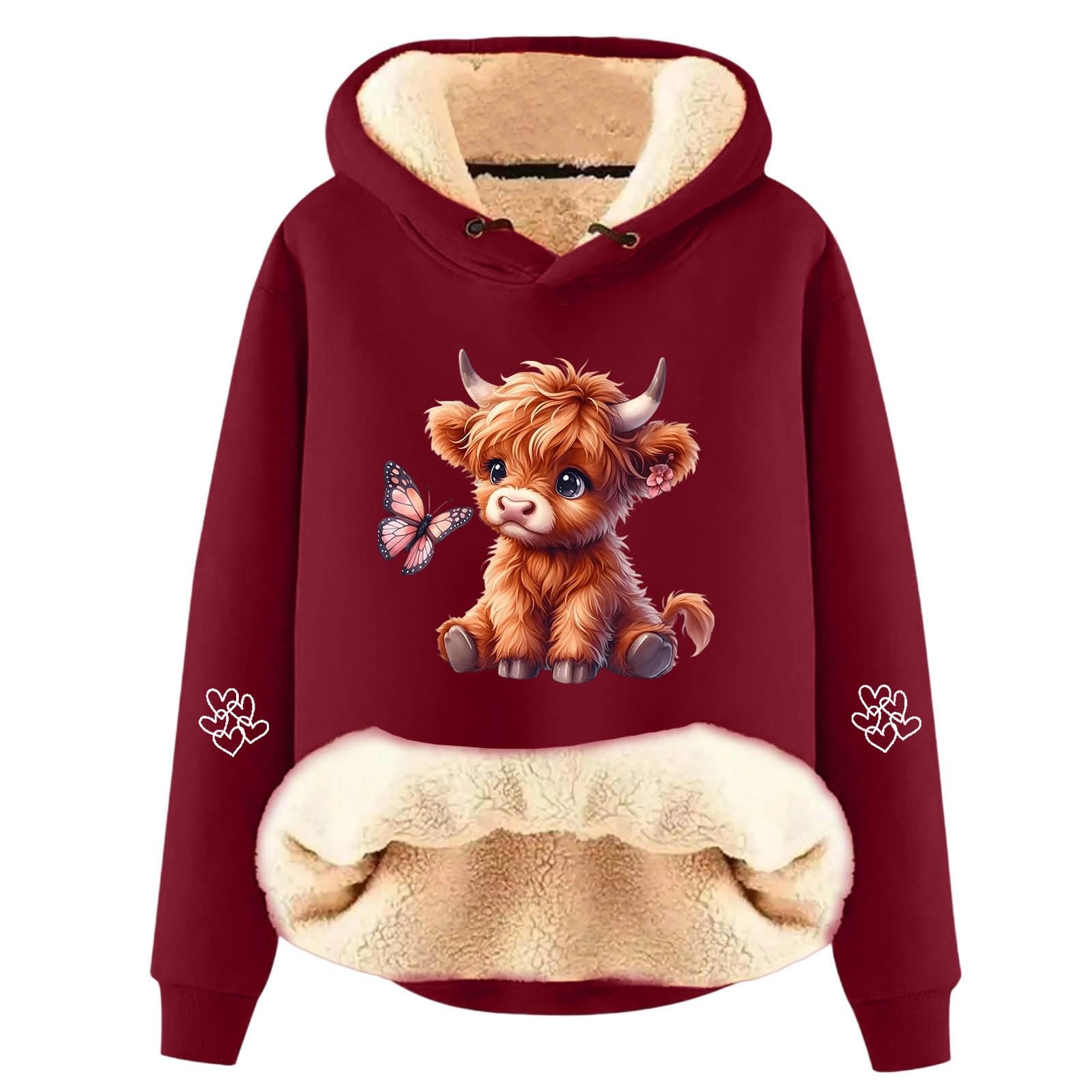 Generico Felpe da Donna Maglia Larga Lässige Maniche Lunghe Modello Basic Versatile Indumento Caldo HighlandCow per Autunno EdInverno