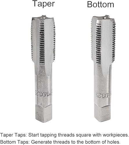 Miniatura 3 de uxcell Grifo de mano métrico M14 rosca 1.25 paso 4 flautas rectas H2 herramienta de aleación de acero inferior y tornillo cónico juego de roscas