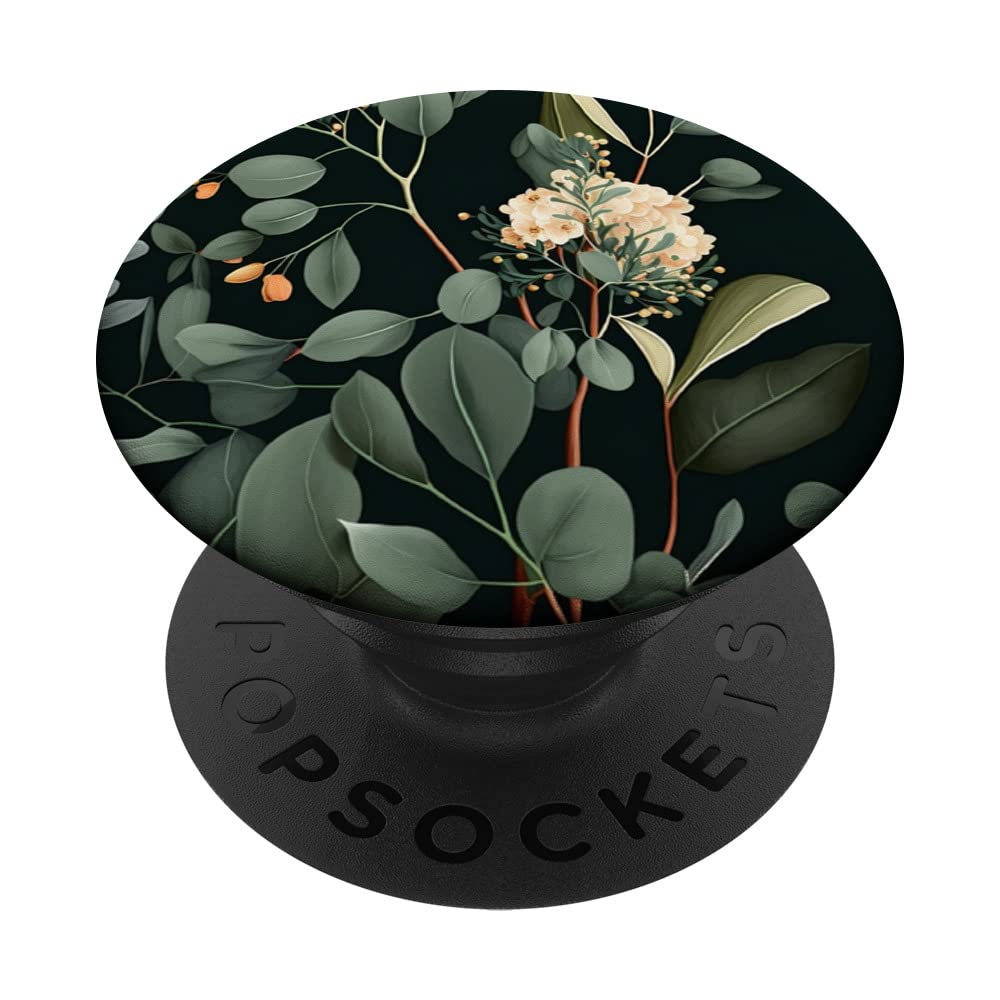 Eucalyptus green blossom flower leaves floral branches PopSockets Adhesive PopGrip