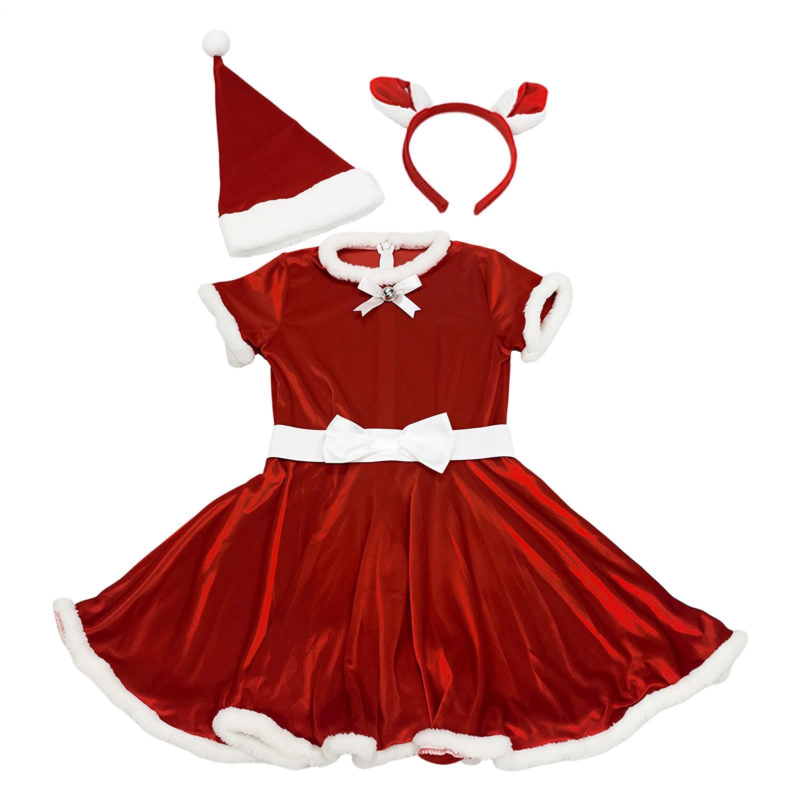Vestito da Babbo Natale per Bambine per Festa Natalizia con Cappello e