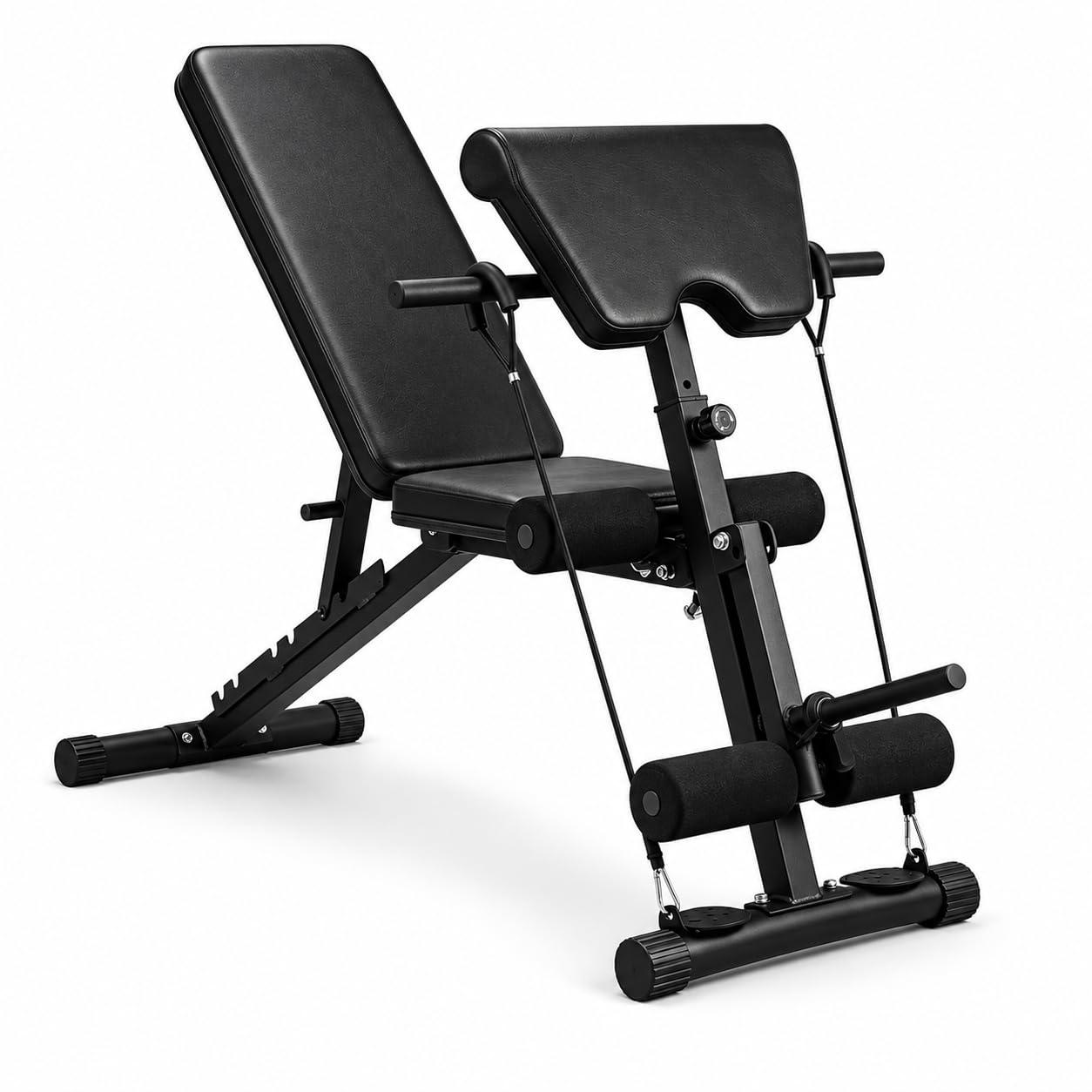 Banco de musculación plegable 2 en 1 con banco Scott 120 kg 150 × 42 × 100 cm – Bandas resistencia, asas abdominales, acolchado alta densidad, acero triangular, casa