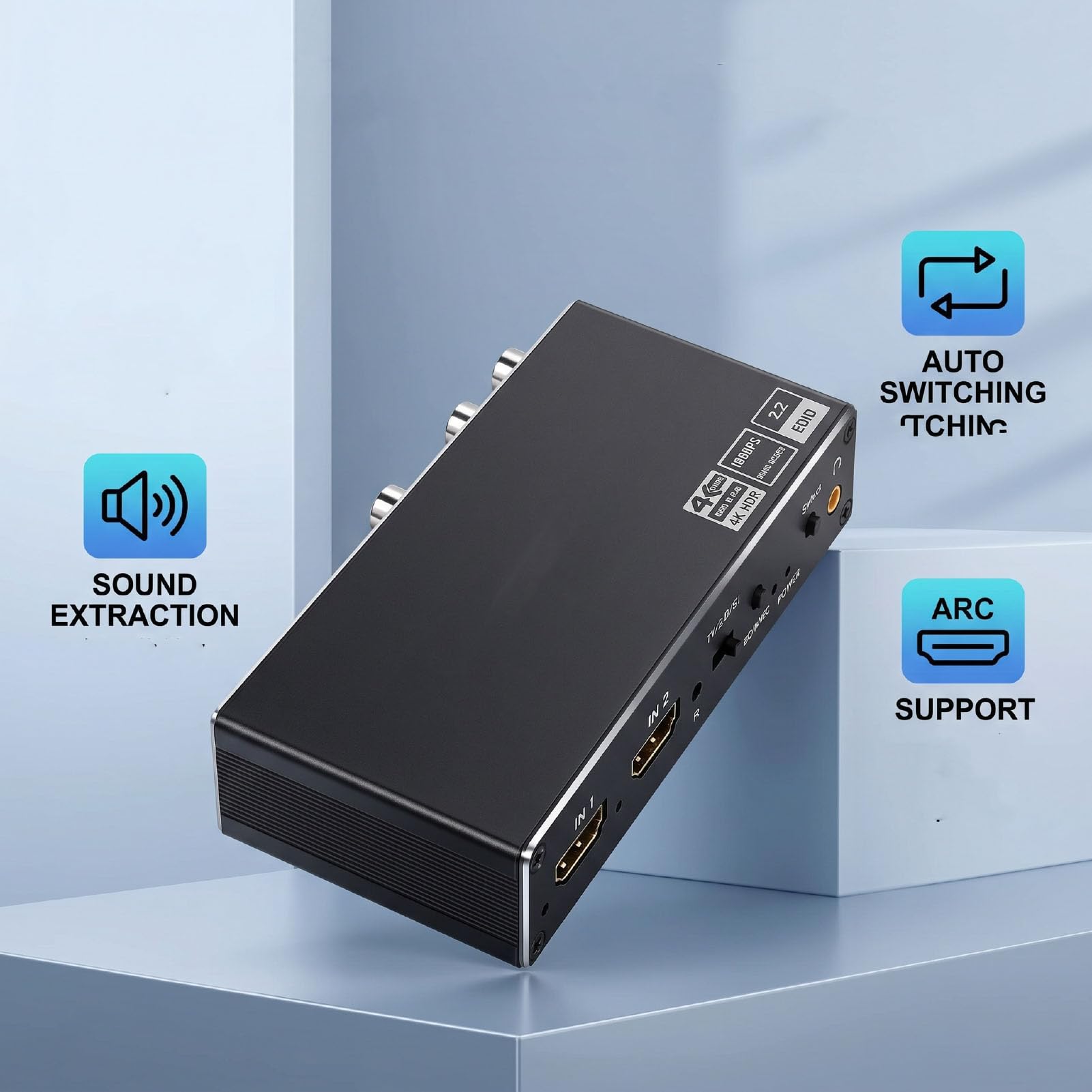 Tangxi Switcher HDMI 2.0 2 in 1 Uscita, Splitter HDMI ARC con Supporto Estrattore Audio 4K 60Hz, per HDTV, con Telecomando