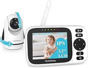 HelloBaby Baby Monitor with Camera and Audio, 3.2'' IPS Screen, No WiFi, 2-Way Talk, Night Vision, Remote Pan-Tilt-Zoom, VOX/ECO Mode, 8 Lullabies, 1000ft Range, Temperature Display, HB6339 asin的图片
