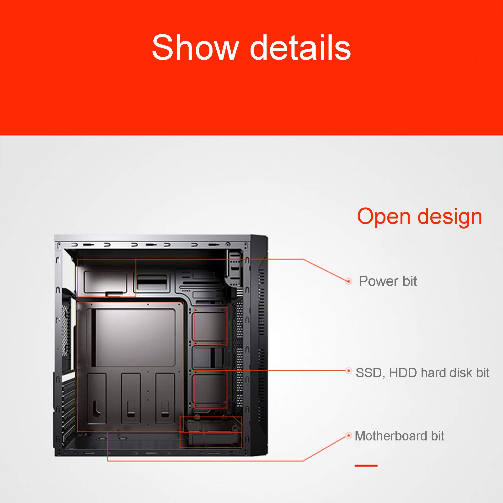 Caso PC Gaming - USB3.0 Port - Vetro temperato Laterale Pannello di Gestione Cavi - Taci Raffreddamento ad Acqua Ready - Integrato RGB - Nero