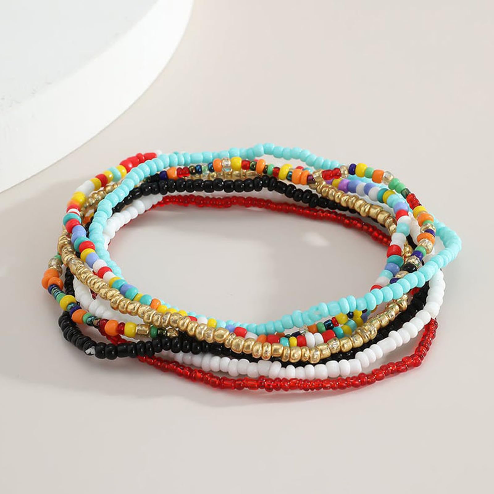 7 Stück Damen Fußkettchen, Handgemachte Bunte Perlen Fusskette Boho Verstellbares Geschichtetes Wasserfestes Elastische Fußschmuck Set für Frauen Mädchen